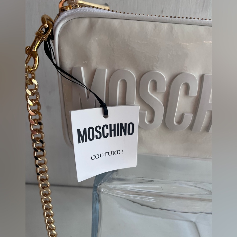 MOSCHINO Patent Leather Logo Shoulder Bag White - Picture 6 of 14